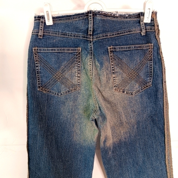 VTG Lazer Boot Cut Jeans Juniors 3 Blue Denim Flared Y2K Button Distressed - Picture 4 of 5
